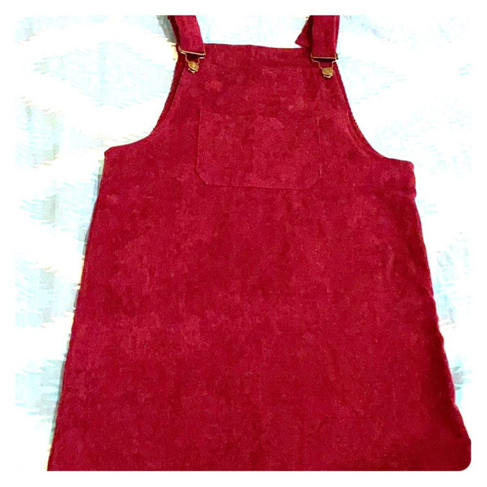 Red velvet dungaree/ overall dress
